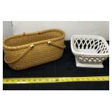 Crofton ceramic basket and brown wicker basket.