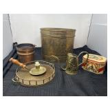 Brass and copper watering, pitcher tray,