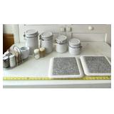 Stoneware pan holders, salt & Pepper shakers w