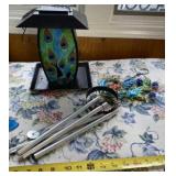 Peacock bird feeder and wind chime.