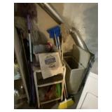 Mood, dusters, clothes hamper and aluminum cart