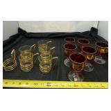 Bohemian red grape design wine glasses with gold