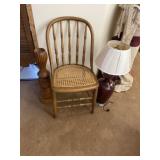 Cain chair with carved solid wood candle holder