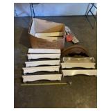 12 2 foot white shelves and one plastic brown