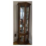 Old oak finish corner curio lighted cabinet only