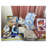 Baby quilts and blankets, bibs, coloring books