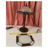 two switch Victorian table lamp with stained glass