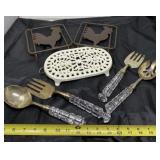 silver plate serving utensils with crystal handles
