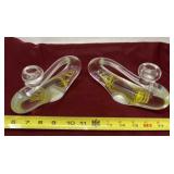 Murano art glass long stick candle holders.