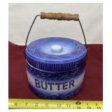 Cobalt blue and white stoneware butter crock.