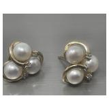 Marked 10K Pearl ? And Diamond earrings 3.67g