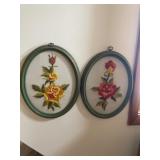 Oval Rose crewel embroidery wall art