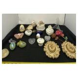 Heart and egg trinket boxes, plate holder, egg