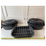 Enamel roaster pans and rack.