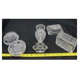 2 cut crystal or pressed glass lidded trinket