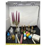 Candles and candle holder.