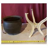 Cast iron cauldron and tripod stand
