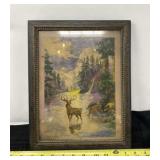 Vintage framed deer color print.