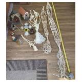 Bird houses, wind chimes and macrame plant