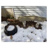 Concrete outdoor bench with cast iron planter box