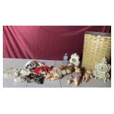 Vintage hamper with old dolls and dog clothes,