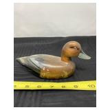 Wood carved duck with glass eyes.