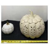 Small pumpkin candle and larger ceramic pumpkin