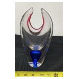 Mid century modern glass vase has chips on top.