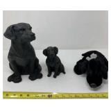 Two resin dogs and Ganz stuffed plush dog.