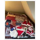 Christmas decor, including stockings, throw