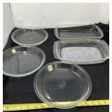 Pyrex and Glassbake pie and cake dishes.