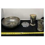 Germany pewter cup, Teleflora vase, hammered