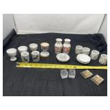 Porcelain candle holders, egg keepers, vases