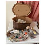Plastic sewing box with supplies