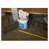 Wire basket, bucket witu charcoal and fireplace