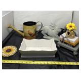 Rooster, rabbit and sunflower decor.