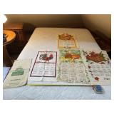 Linen calendar towels, and a seed grass bag