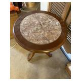 Victorian-style carved fruitwood and marble inset