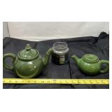 Green ceramic tea pots and Yankee Balsam & Cedar