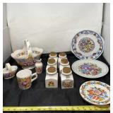 Vintage hand painted spice hard, plates, platter,