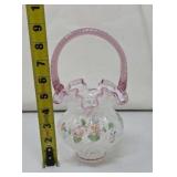 Fenton Opalescent Hand Painted Basket Signed Bill