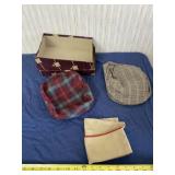 Tartan wool flap cap, Garrison cap and another