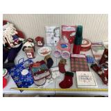 Christmas candles, stockings, Santa decor,