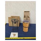 Longaberger basket 2003 and wrought iron holder.