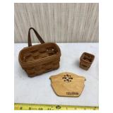 Longaberger 1994 and 1989 small baskets and wood