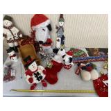 Christmas Snoopy, snowmen, ornaments, bells, wood