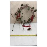 Metal Wreath w/ Cardinals, Metal Plant Stand and