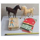 Jane West , tin barn without top, horses