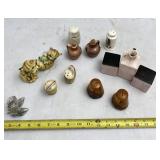 Salt & pepper shakers ceramic , glass and wood.