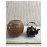 Wheelock Trade teapot and USA pottery dish with